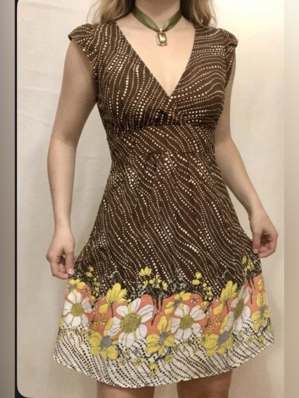 🌼 Poet | Vintage-Style Floral & Polka Dot Empire Waist Cotton Dress